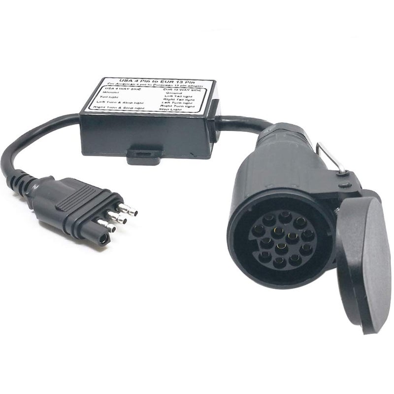 CARROFIX US Vehicle 4-Way Flat Adapter to European 13-Pin Round Plug Trailer Light Converter - Plug and Play Design - Image 1